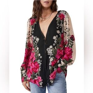 Free People Womens XS Twilight Combo Floral V-Neck Mikayla Tunic Blouse